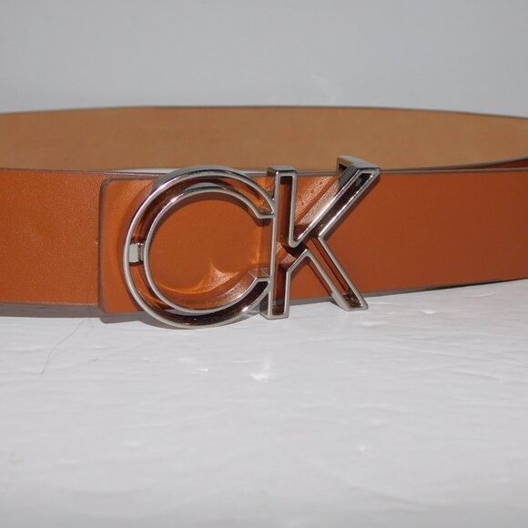 Calvin Klein Tan Leather Belt with Monogram Buckle Unisex Large 38 - 40 - Picture 2 of 5